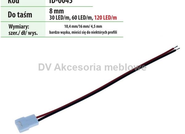 LED TAŚMA ZŁĄCZKA 8 MM Z PRZEWODEM WĄSKA