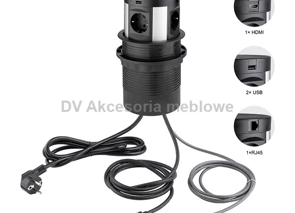 GNIAZDO STRONG ELEKTR. WYCIĄG. 3*230V,2*USB,1*RJ45