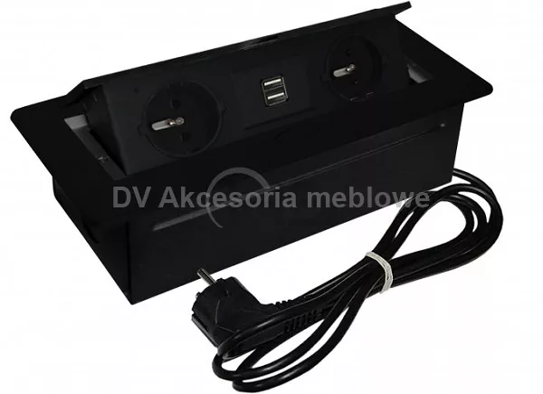 GNIAZDO PROST. HS M.POD. OWAL 2 GN.+USB CZARNY