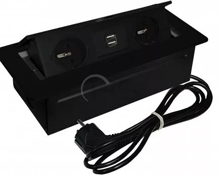 GNIAZDO PROST. HS M.POD. OWAL 2 GN.+USB CZARNY