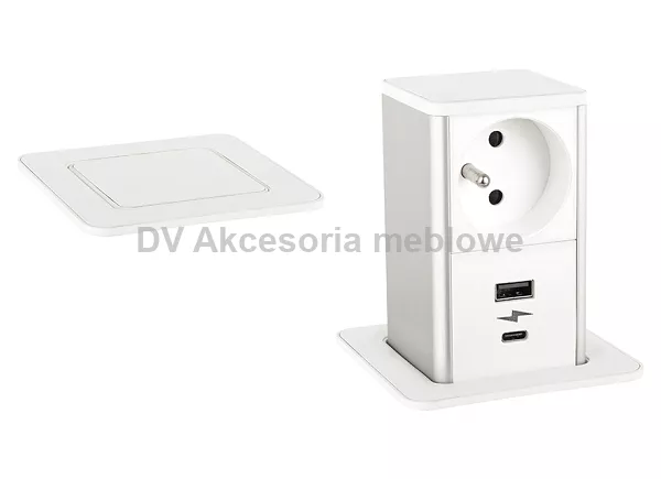 GNIAZDO STRONG 1x230V, ładowanie USB A/C, białe