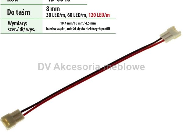 LED TAŚMA ZŁĄCZKA 8 MM PODWÓJNA Z PRZEWODEM WĄSKA