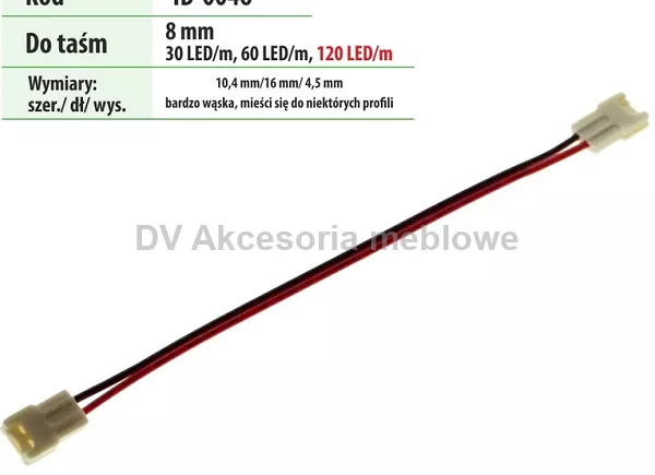 LED TAŚMA ZŁĄCZKA 8 MM PODWÓJNA Z PRZEWODEM WĄSKA